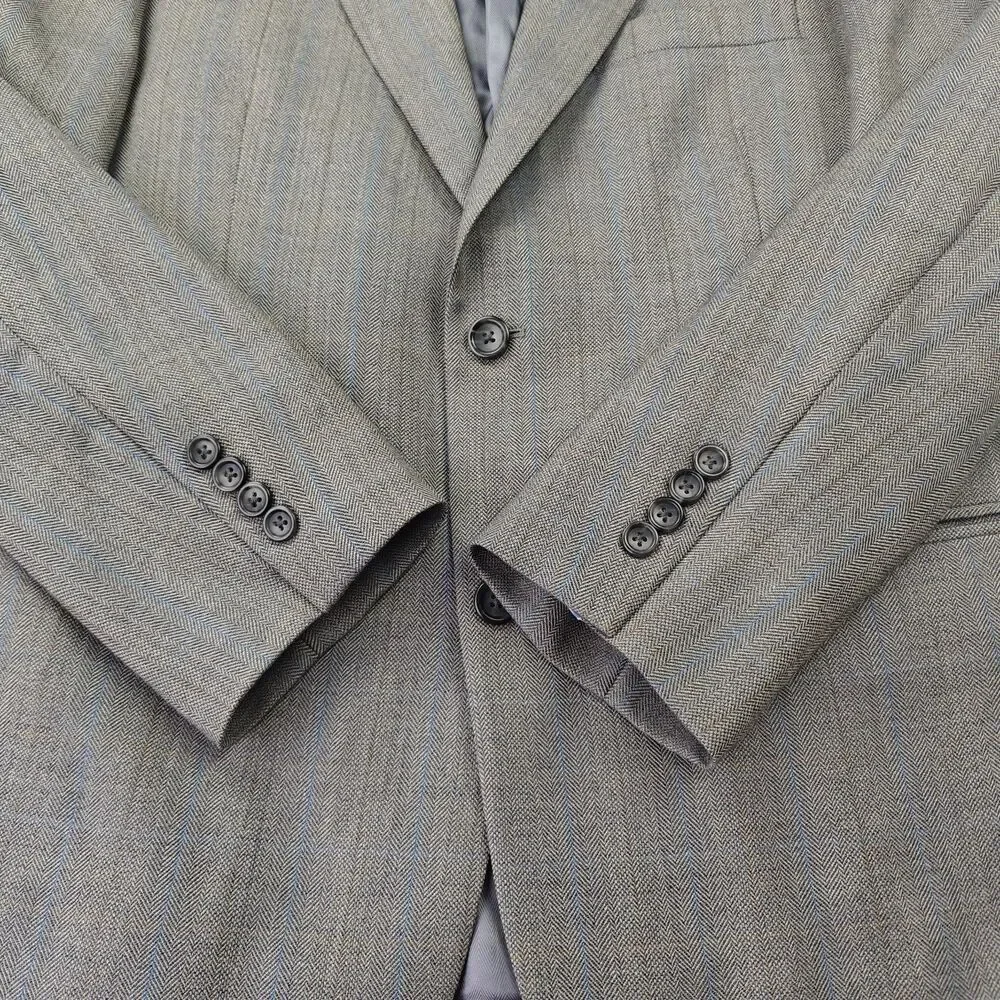 Joseph & Feiss Gold Blazer Men's 42S Grey Herringbone Striped Wool Suit Jacket